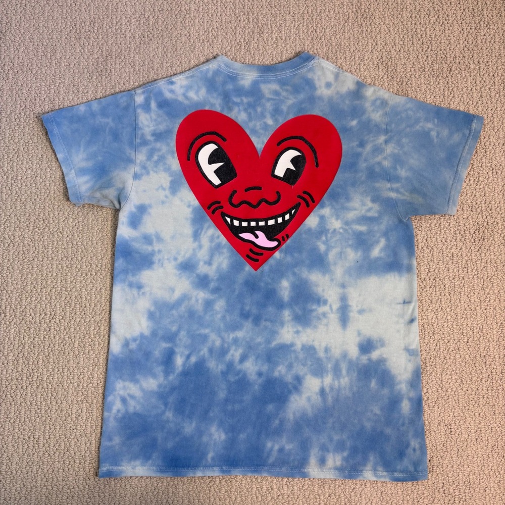Keith Haring Blue Tie Dye Heart Graphic T-Shirt Mens Medium Ripple Junction - Picture 3 of 11